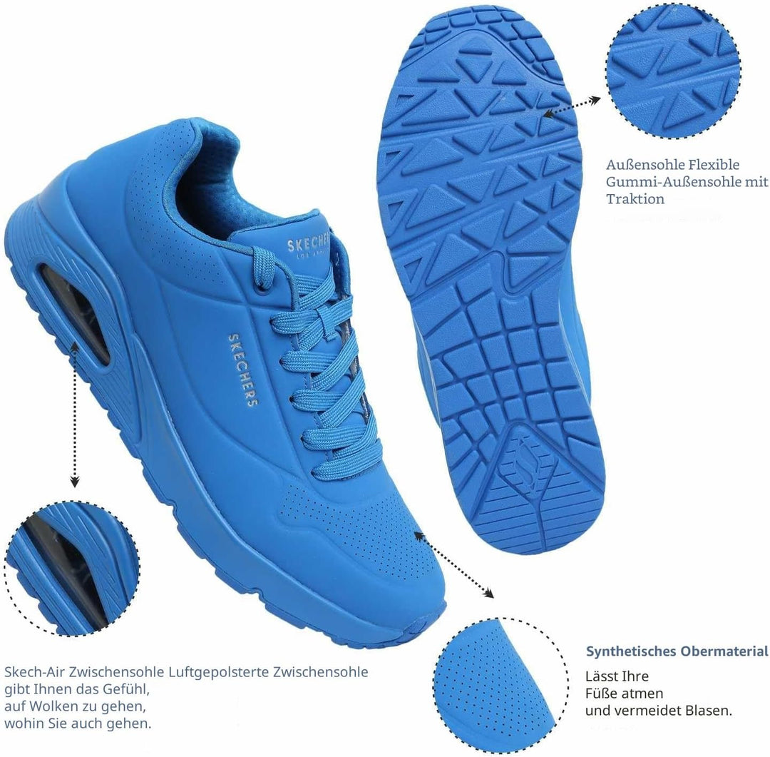 Skechers Damen Uno Stand On Air Sneaker 39 EU Blaues Durabuck Mesh, 39 EU Blaues Durabuck Mesh