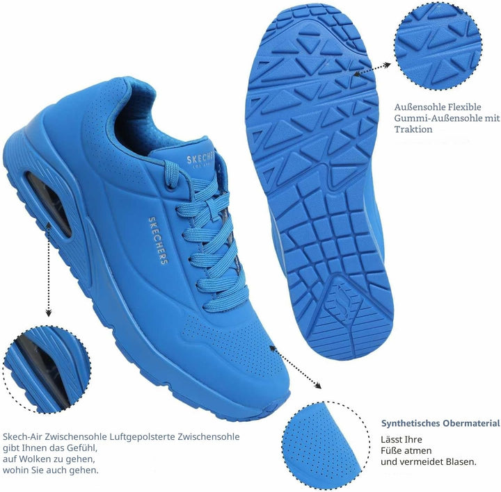 Skechers Damen Uno Stand On Air Sneaker 39 EU Blaues Durabuck Mesh, 39 EU Blaues Durabuck Mesh