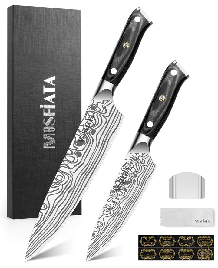 MOSFiATA Kochmesser Set, 6 Zoll Universalmesser und 9 Zoll Küchenmesser aus EN1.4116 Stahl Für Schne