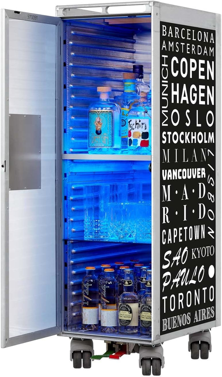 Bartrolley Cosmopolitan Schwarz inkl. LED Fachboden, Barbrett & Fachboden aus Glas, Gebrauchter Trol