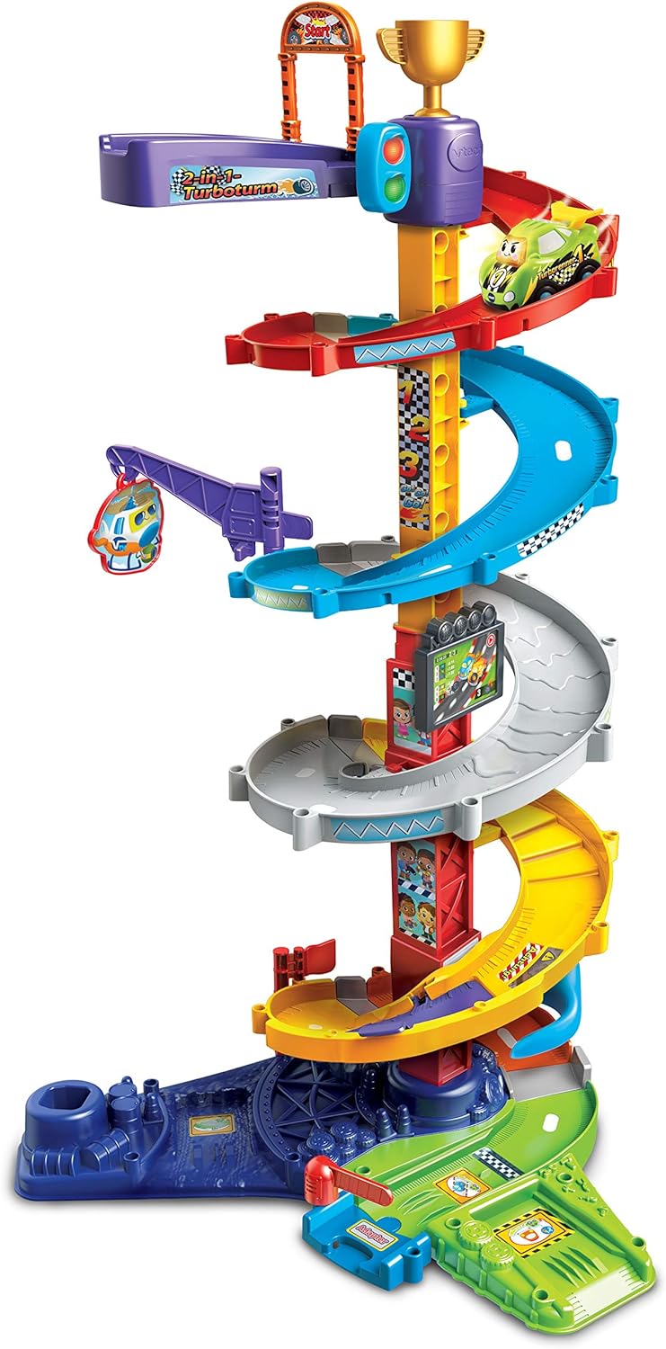 VTech 80-535004 TUT Baby Flitzer-2-in-1-Turboturm Babyspielzeug, Rennbahn, Parkhaus, Auto FFP Versio