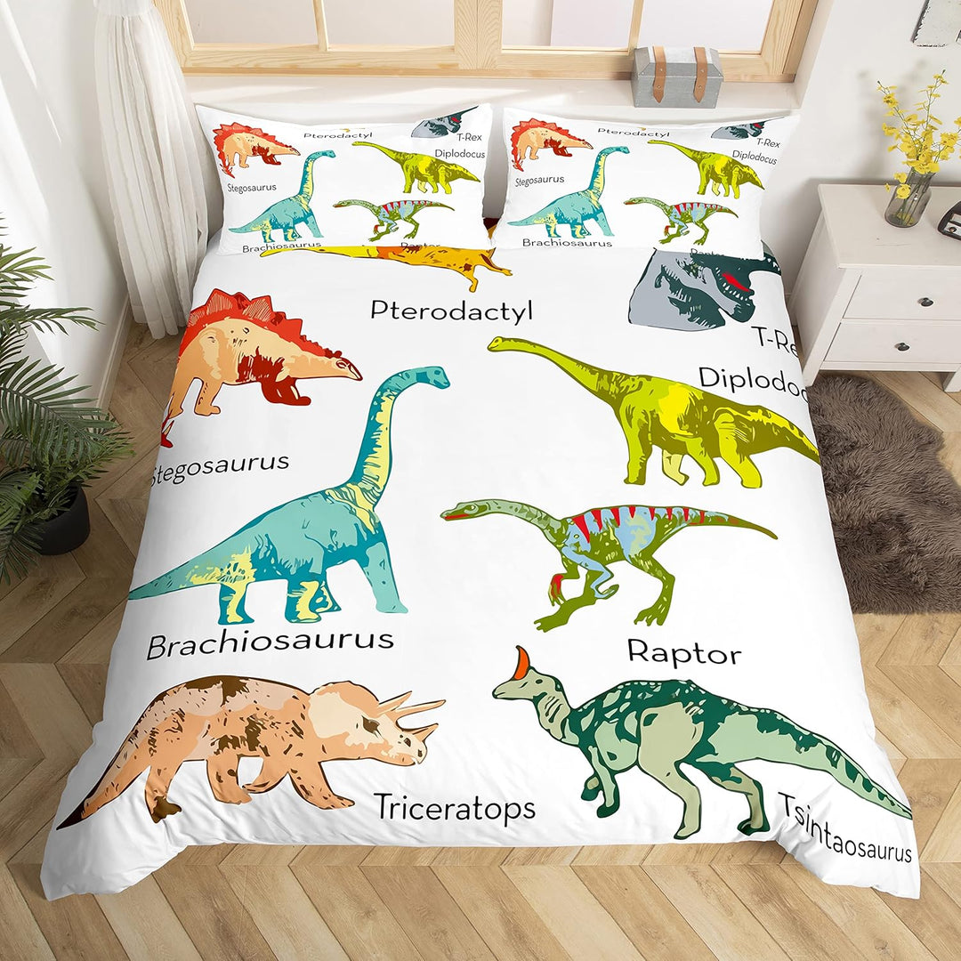 Loussiesd Dinosaurier Bettwäsche Kinder 135x200cm Mädchen Bunt Dinos Bettbezug Set Süss Dinosaurier