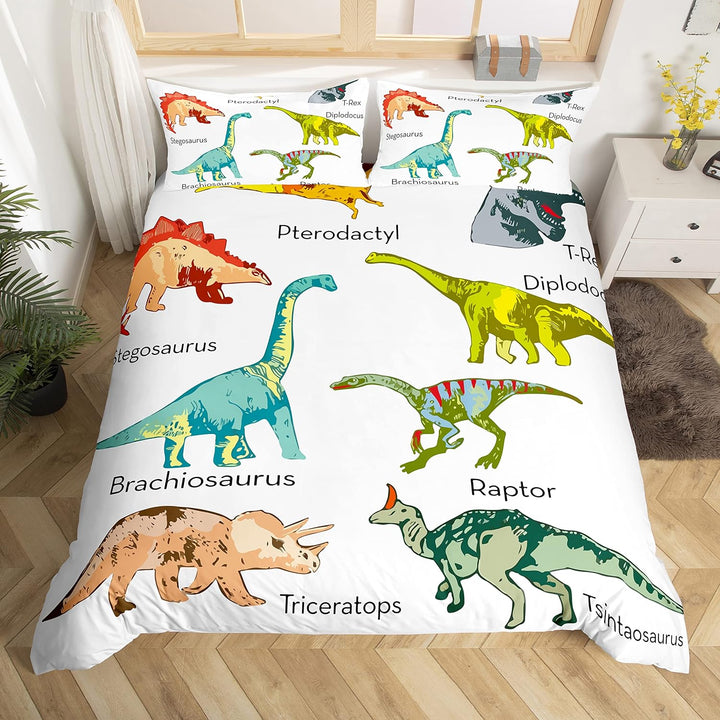 Loussiesd Dinosaurier Bettwäsche Kinder 135x200cm Mädchen Bunt Dinos Bettbezug Set Süss Dinosaurier