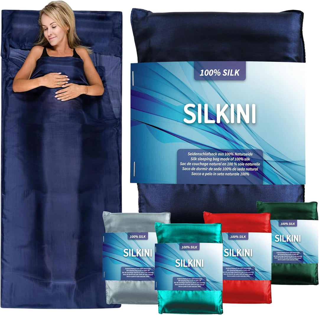 Silkini® - Seidenschlafsack aus 100% Naturseide, Hüttenschlafsack, Inlett, Sommerschlafsack aus echt
