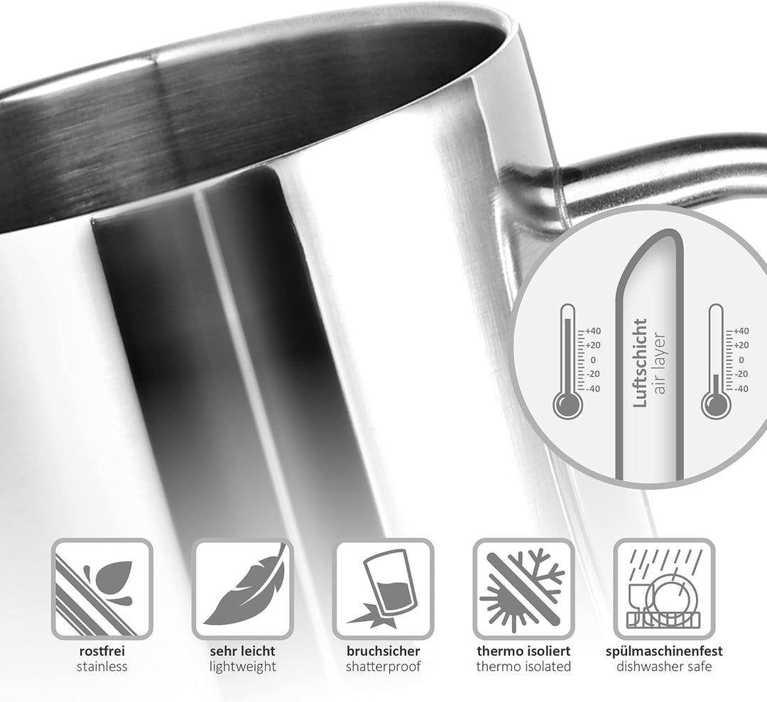 com-four® 2x Edelstahl Thermobecher - 400 ml je Becher - Isolierbecher doppelwandig - Kaffeetasse br