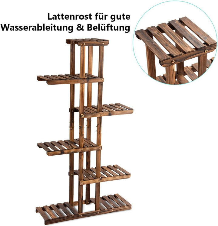 GOPLUS 6 Ebenen Blumenregal, Pflanzenregal Holz Blumentreppe Pflanzenständer Blumenständer draussen