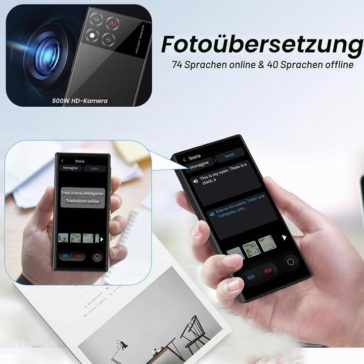 Sprachübersetzer Ohne Internet, Tragbar KI Übersetzer mit 148 Sprachen und Deutsch Offline, Langlebi