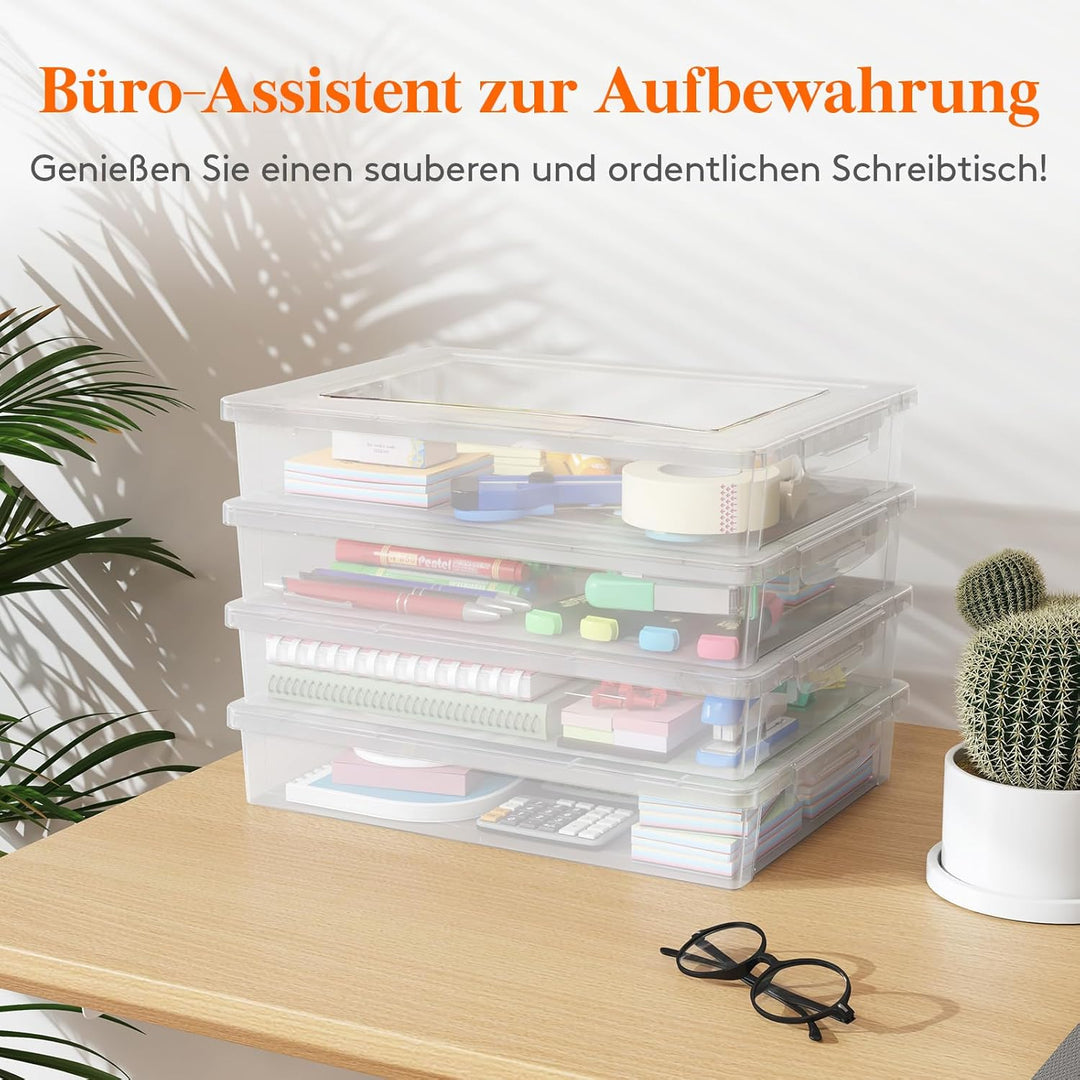 Lifewit 4 Pack Mehrzweck-Aufbewahrungsbox aus Kunststoff mit verriegelbaren Deckeln, A4 Papieraufbew
