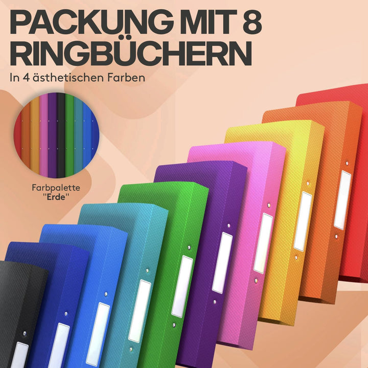 ACROPAQ - 10 x Ringbuch A4 - Ordner, Bunte Farben, Schmal, Mit 2 Ringen, 4 cm Rückenbreite - Ringord