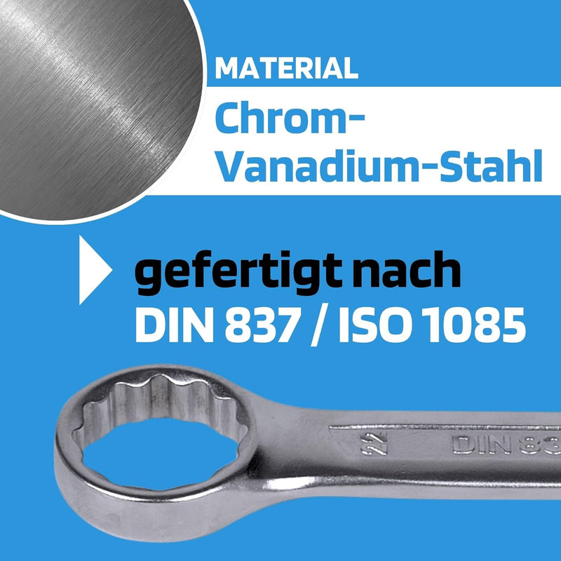 SW-Stahl 00170L Doppelringschlüssel-Satz 6-22 mm, 8-teilig I gerade Ausführung I Ringschraubenschlüs