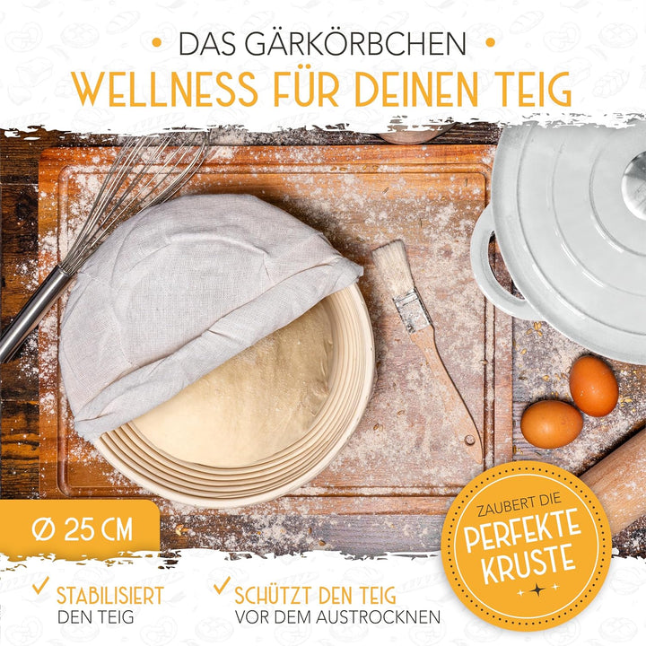 KRUSTENZAUBER Gusseisen Topf Brot backen emailliert inkl. Gärkorb - 26cm Emaille-Topf samt Zubehör -