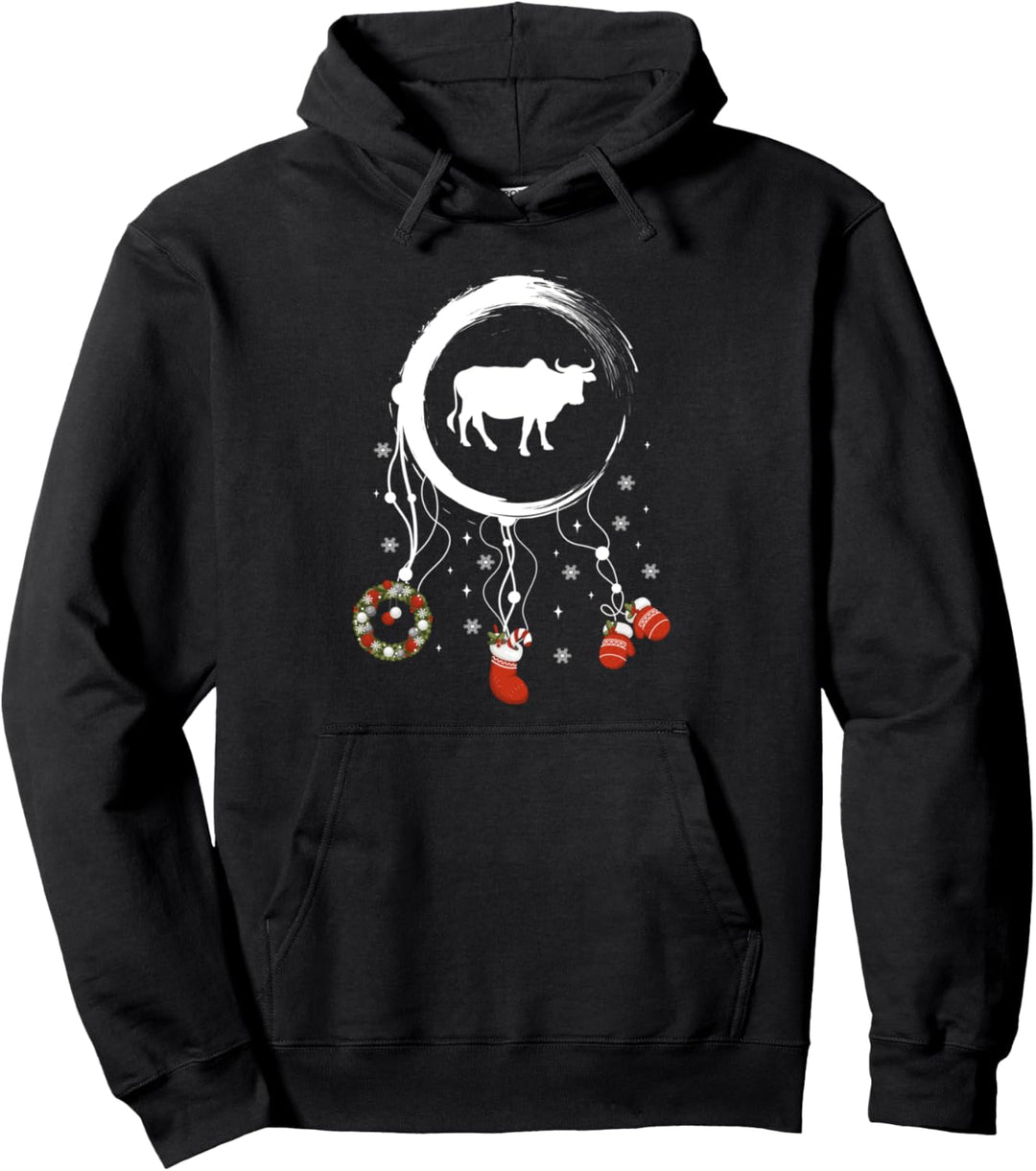 Freude Kuh Traumfänger Bauer Merry Christmas Bull Pullover Hoodie