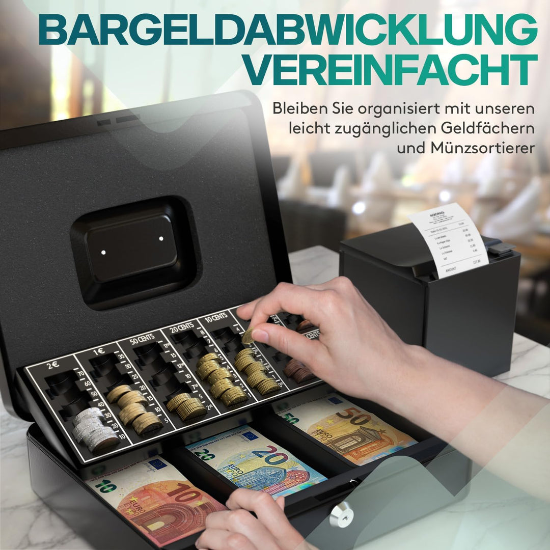 ACROPAQ Geldkassette abschliessbar - Kasse mit Münzzählbrett, Gross 24 x 30 x 9 cm - Abschliessbare