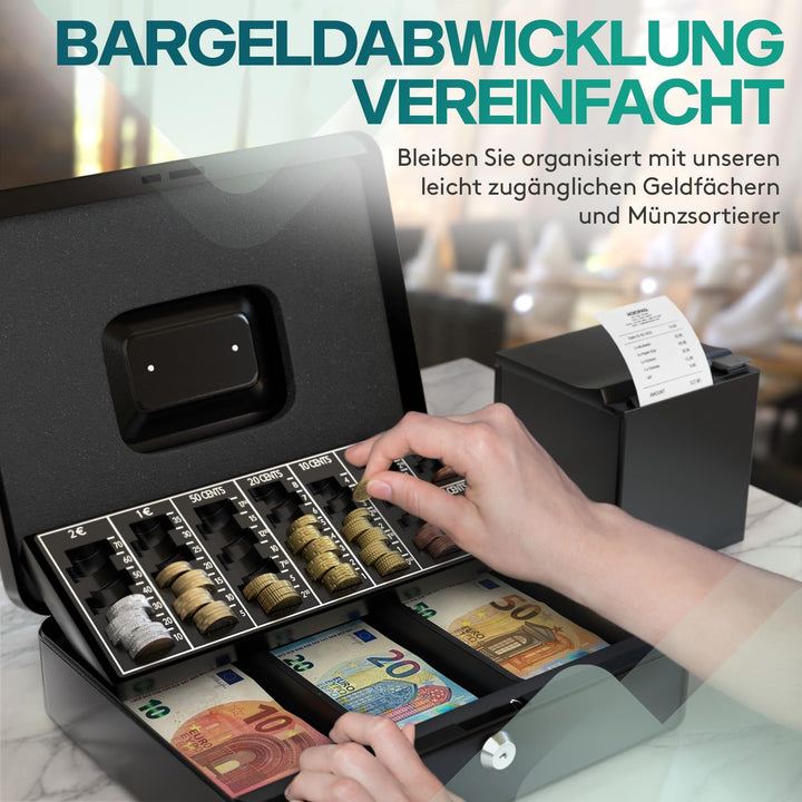 ACROPAQ Geldkassette abschliessbar - Kasse mit Münzzählbrett, Gross 24 x 30 x 9 cm - Abschliessbare