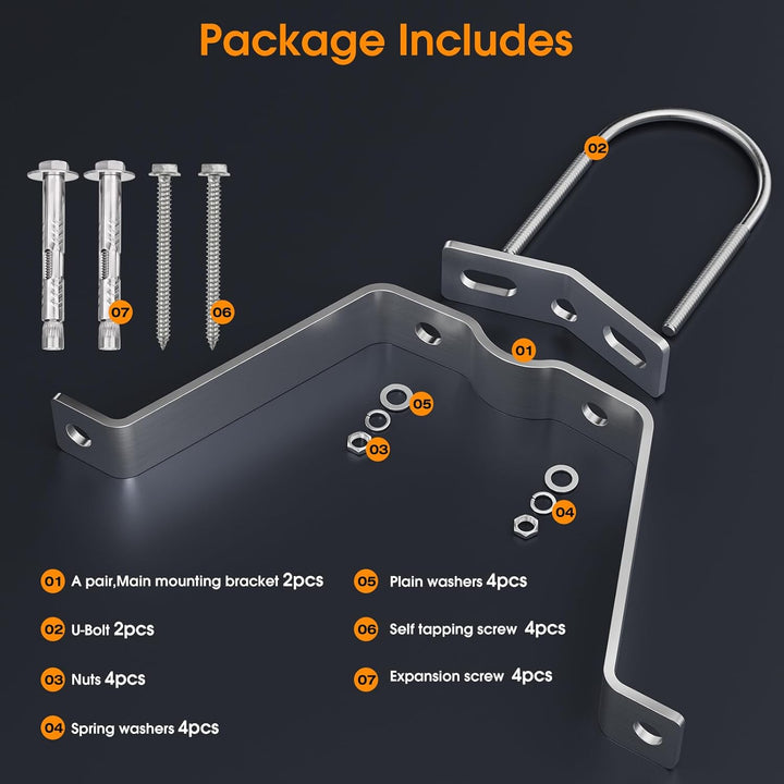 SS304 Wall Spacer/Mast Holder Pair HQ 10cm - Pole up to 50mm for Satellite Bowl/ Antenna/Parasol/Sun