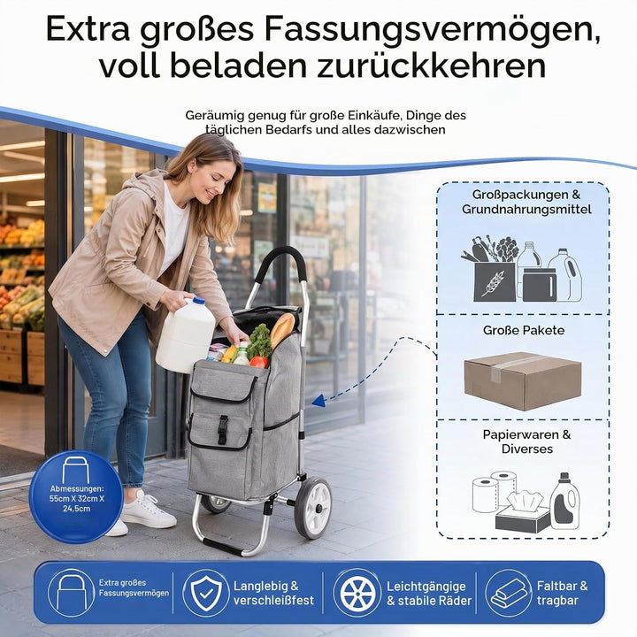 Ersatztasche für Einkaufswagen, 40L Einkaufswagen Tasche Faltbare Einkaufstasche aus Oxford-Stoff mi