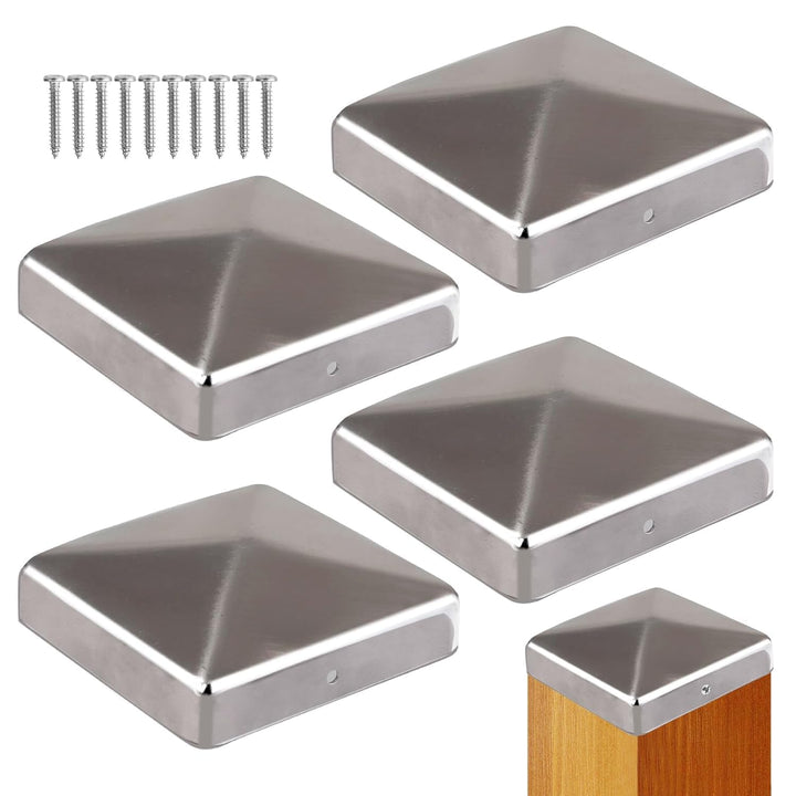 Pfostenkappen 10x10cm-5 Stück Verzinkte Pfostenabdeckung aus Metall,Pyramidenform Zaunpfosten Kappen