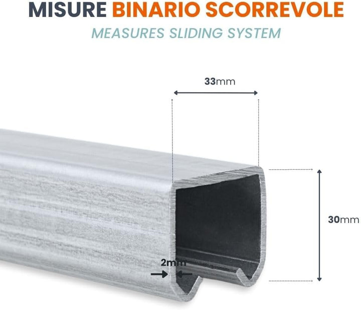 TENDAGGIMANIA® Schiebetürsystem Set für Schiebetüren Vorhangschiene aus verzinktem Eisen MR3, 3x3cm,
