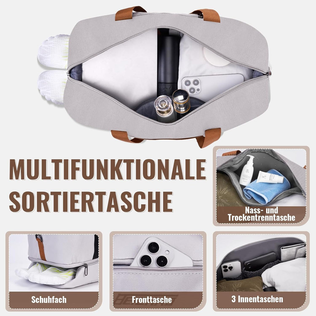 Sporttasche & Reisetasche für Damen und Herren - mit Schuhfach & Nassfach, Large Capacity Travel Bag