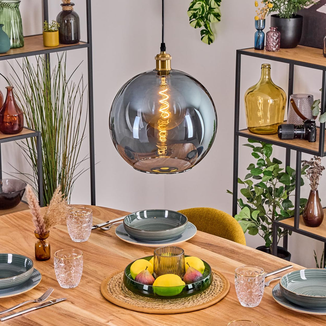 HOFSTEIN Hängeleuchte Koyoto, 1-flammige Hängelampe aus Metall/Glas in Gold/Blau, moderne Pendelleuc