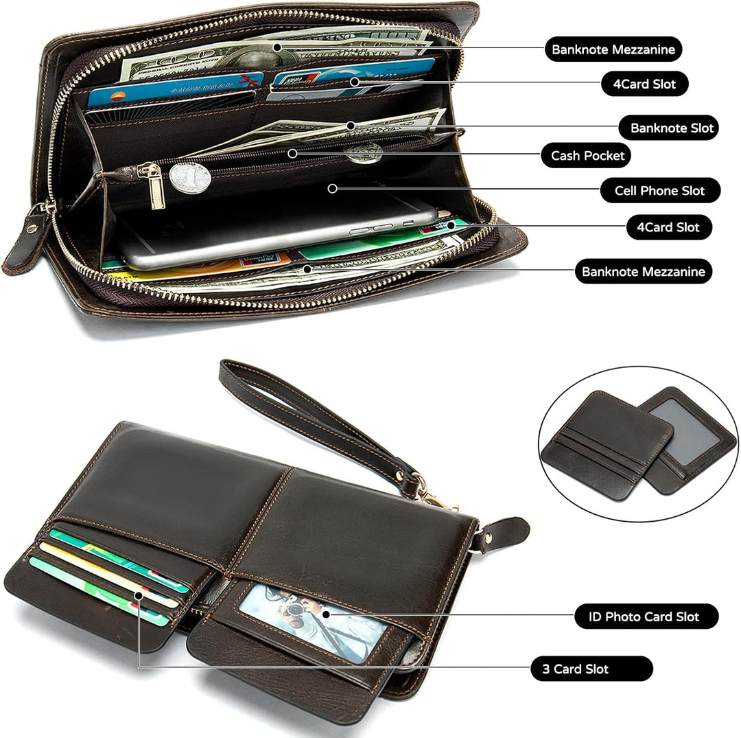 PORRASSO Leder Geldbörse Herren Clutch Tasche Kreditkartenetui Brieftasche Handytasche Portemonnaie