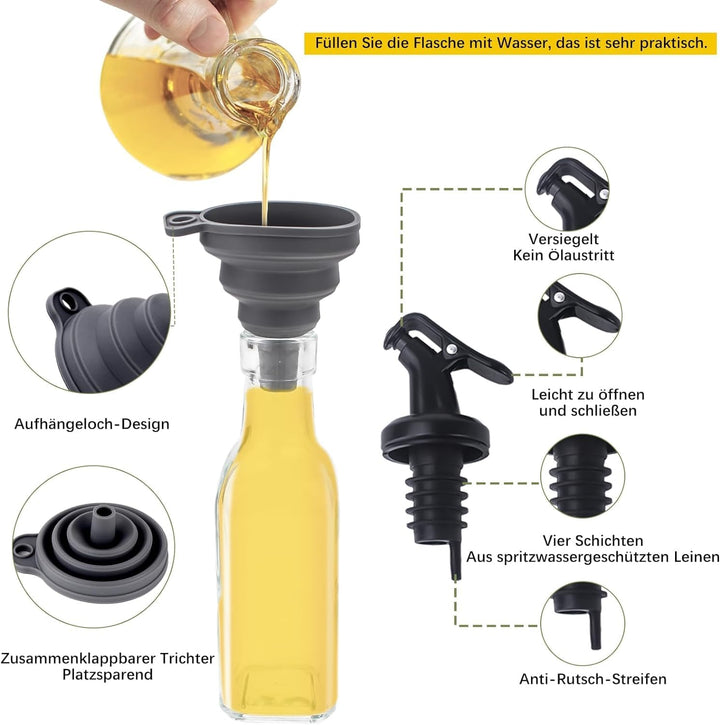 SIAZIH Salz und Pfefferstreuer/Essig und Ölflaschen set,2 Ölflasche 200ML,2 Gewürzgläser mit Schraub