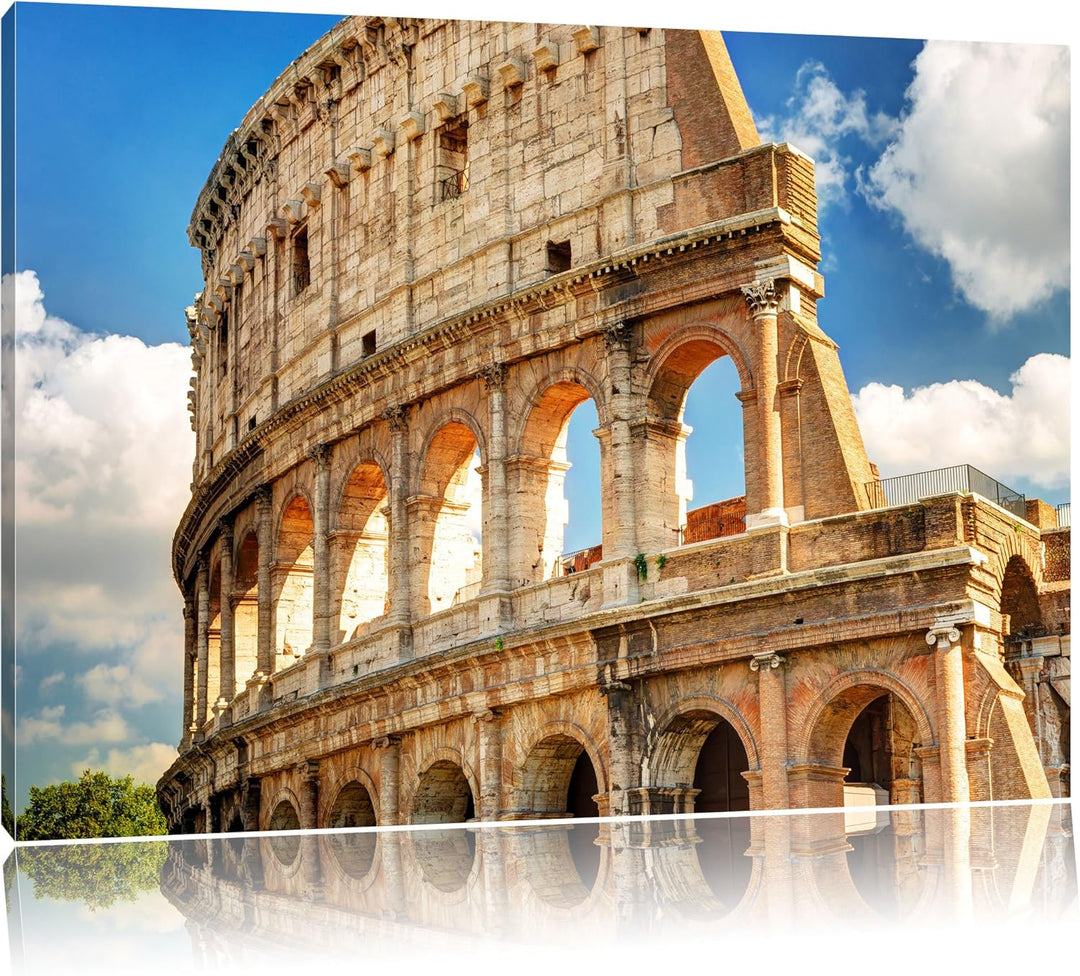 Kolosseum in Rom, Format: 100x70 auf Leinwand, XXL riesige Bilder fertig gerahmt mit Keilrahmen, Kun