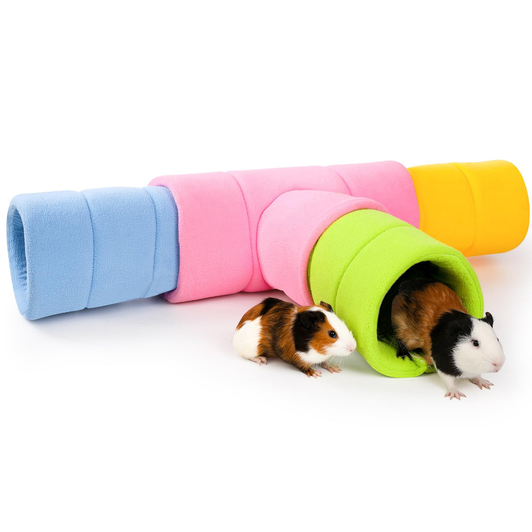 ONEJU Meerschweinchentunnel, Vier stapelbare Tunnel für Meerschweinchen, 1 rosa Meerschweinchen 3-We