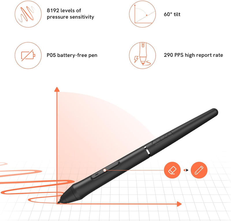 Grafiktablett VEIKK Voila L 10x6 Zoll Zeichentablett mit Drucksensitivem Stift,4 Anpassen Mechanisch