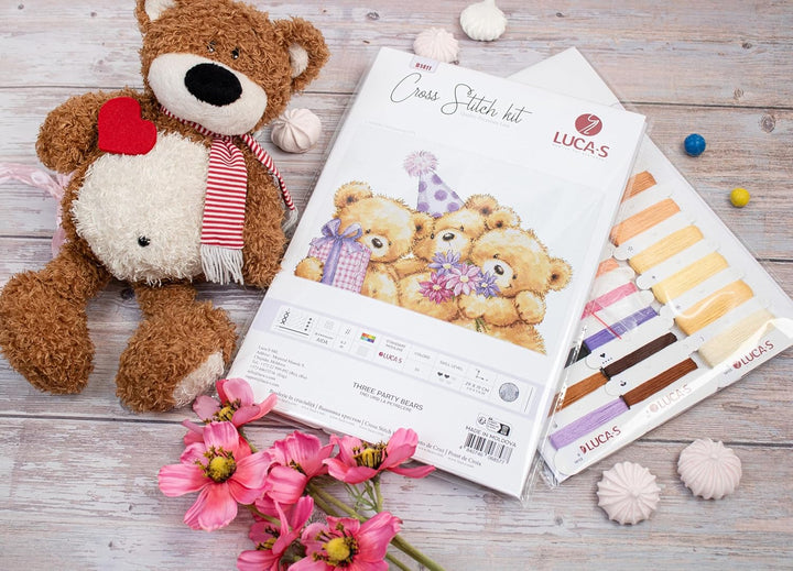 Luca-S Kreuzstich Stickpackung Drei Partybären Zählmuster, Drei Partybären