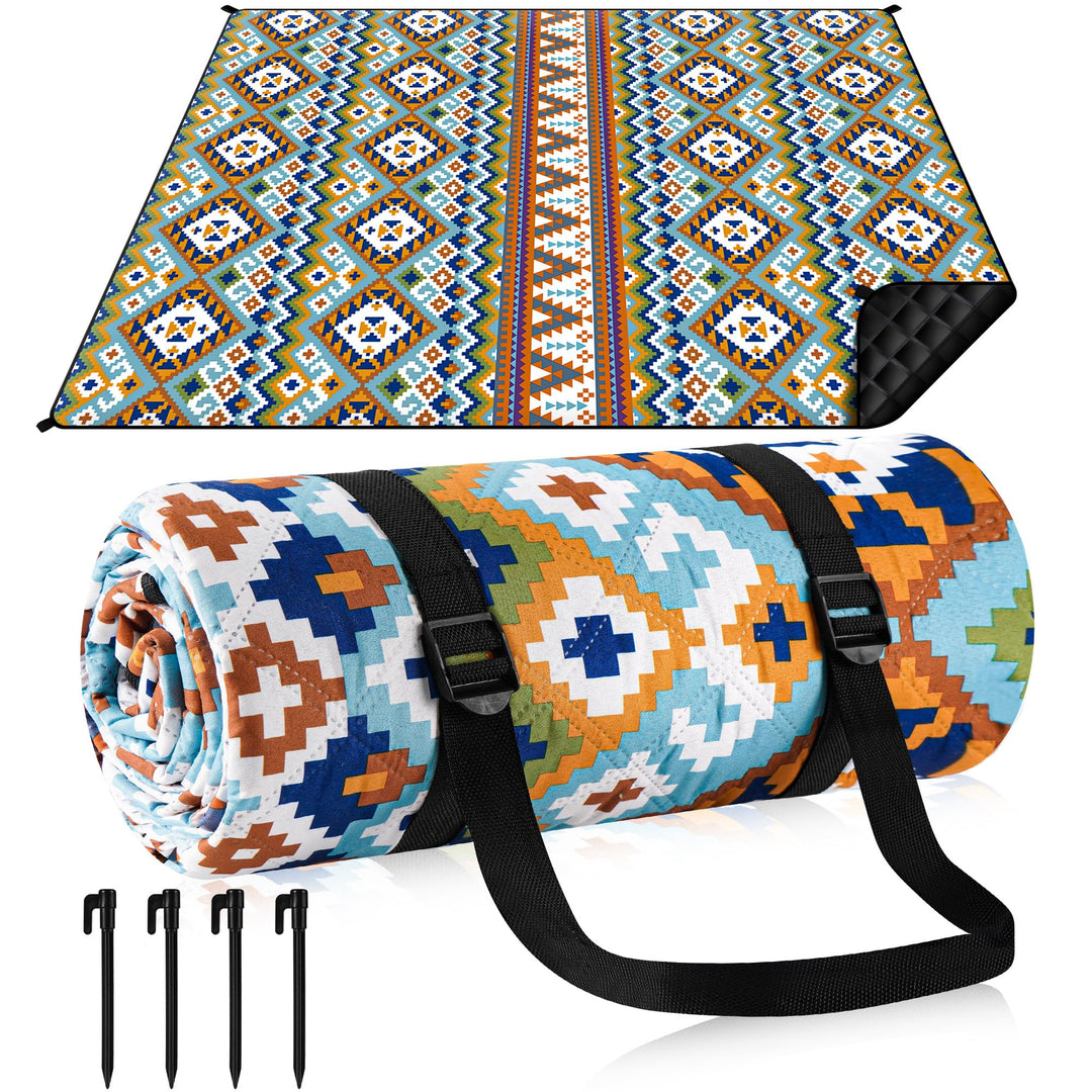 Gucass Boho Picknickdecke 200x200cm, Wasserdicht Stranddecke Sandfrei Strandmatte mit Tragegurt & 4X