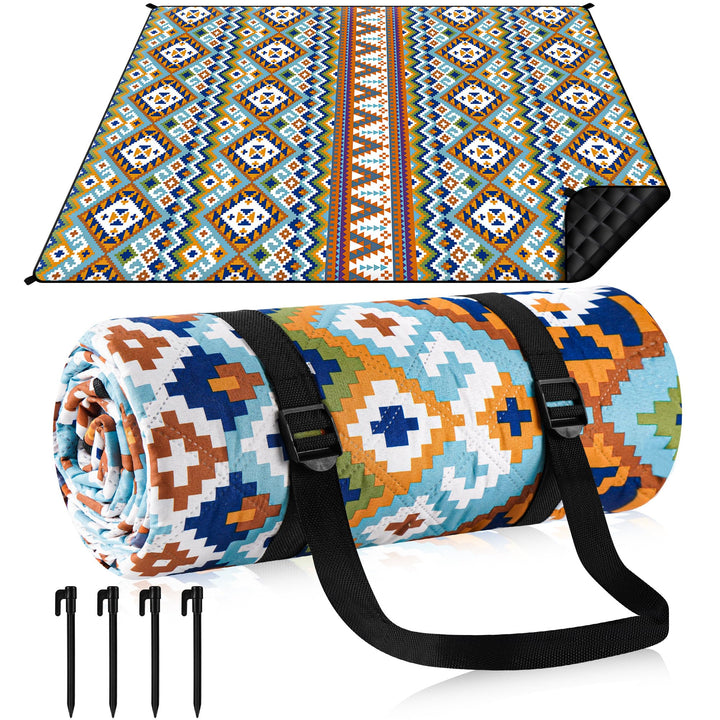 Gucass Boho Picknickdecke 200x200cm, Wasserdicht Stranddecke Sandfrei Strandmatte mit Tragegurt & 4X