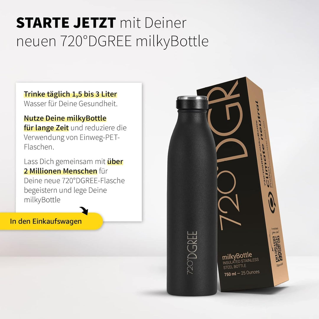 720°DGREE Edelstahl Trinkflasche “milkyBottle” - 750ml - BPA-Frei, Auslaufsicher, Kohlensäure geeign