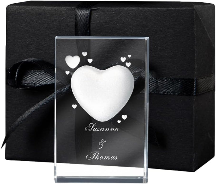 LOOXIS Personalisierte 3D Herz-Gravur im Glas – versch. Motive, Namen, Wunsch-Text – Geschenk-Idee z