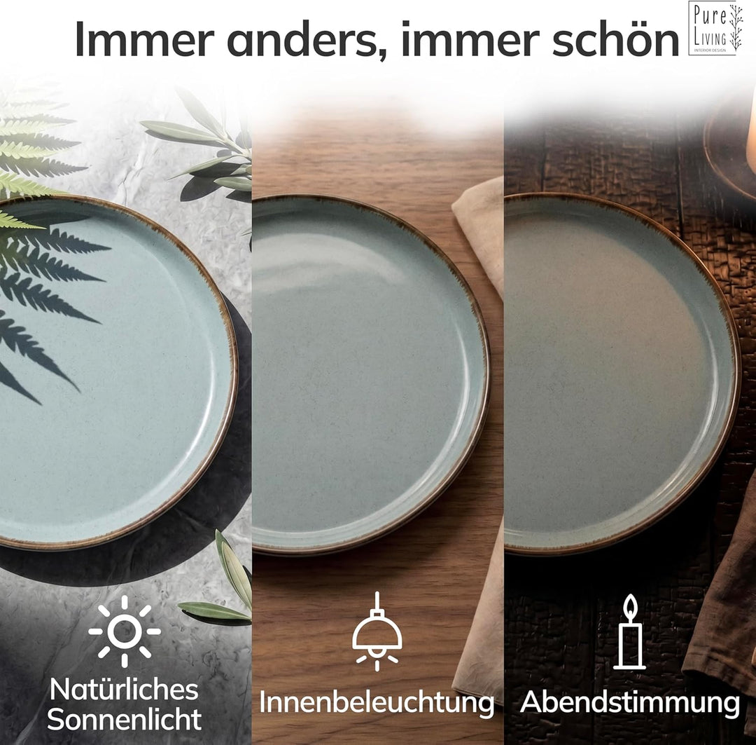 Steingut Suppenteller 6 Pers. Rustic Hochwertiges Landhausstil TEST SEHR GUT Tiefe Teller Set - Krat