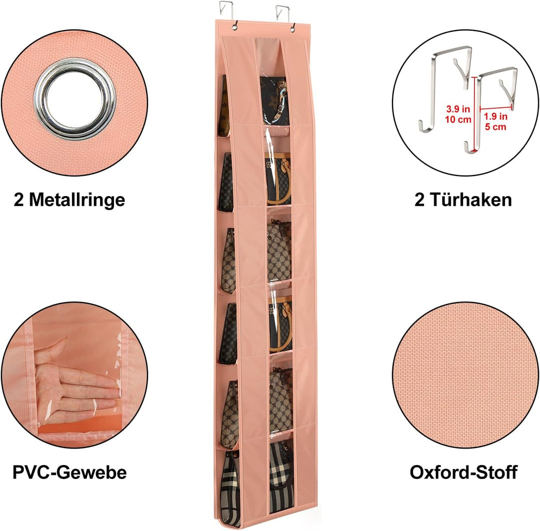 Lirex Tür Handtaschen Organizer, Platzsparende Aufbewahrung für Handtaschen und Kleidung, Inklusive