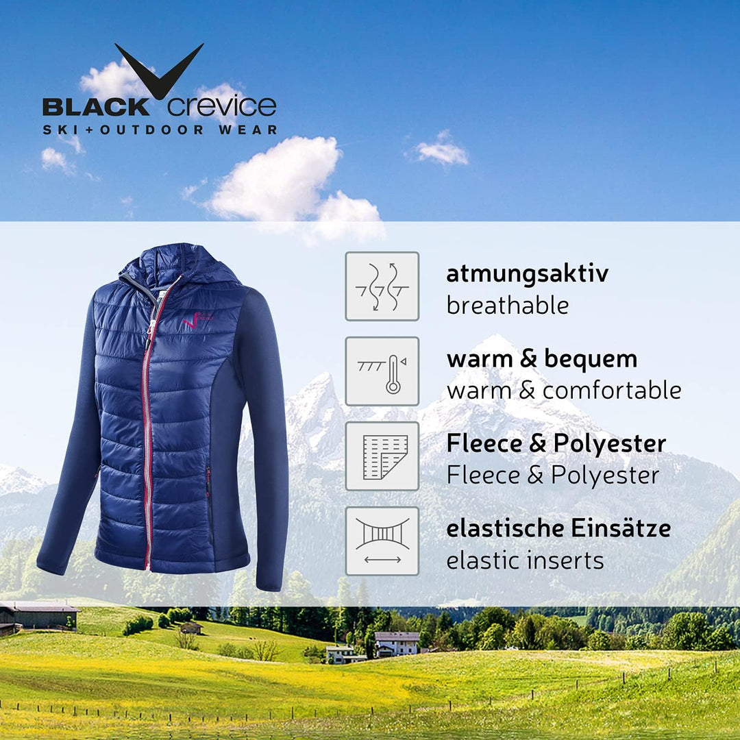 Black Crevice Hybrid-Jacke Damen I Damen-Funktionsjacke I Damen-Jacken mit 2 Reissverschlusstaschen