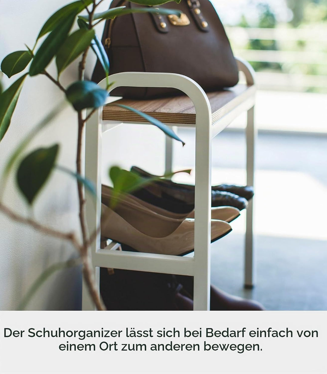 Yamazaki 4787 TOWER Schuhregal mit Holzablage, weiss, Stahl/Schichtholz, Minimalistisches Design, We