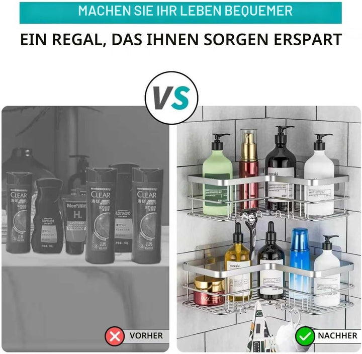 Yazoni Duschablage Ohne Bohren 2 Stück - Duschregal Ecke mit Haken, Duschablage Edelstahl für Badezi