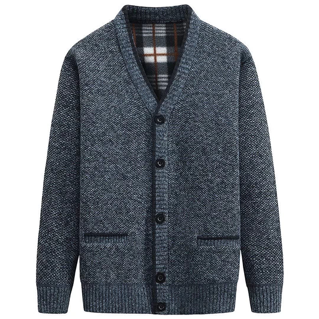 Strickjacke Herren Cardigan Pullover - Gestrickt Trachtenjacke Cardigan Herren Schwarz Grau mit Tasc