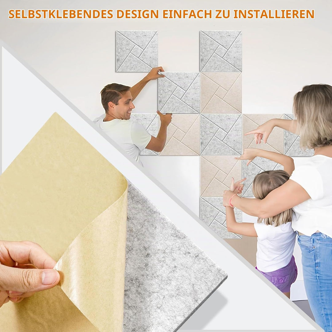 JAMELO Quadratische Akustikplatten Akustikpaneele selbstklebend 12 Stücke, Schallschutzplatten aus H