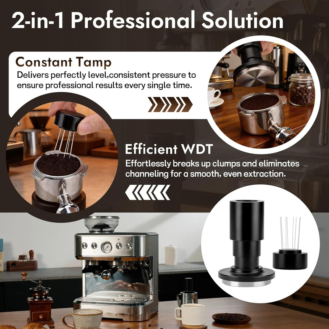 2-in-1 Espresso Tamper 51mm Kaffeeverteiler mit WDT Werkzeug, Einstellbares Espresso Tamper & 8-Nade