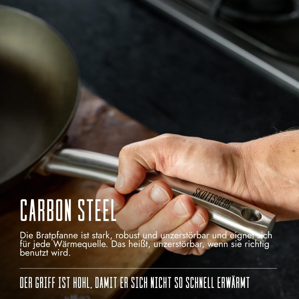 Skottsberg Bratpfanne Stahlpfanne 24 cm voreingebrannt und ohne Antihaftbeschichtung Skillet Stielpf