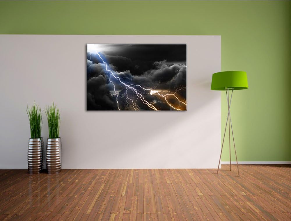 Blitze am Himmel schwarz/weiss Format: 100x70 auf Leinwand, XXL riesige Bilder fertig gerahmt mit Ke