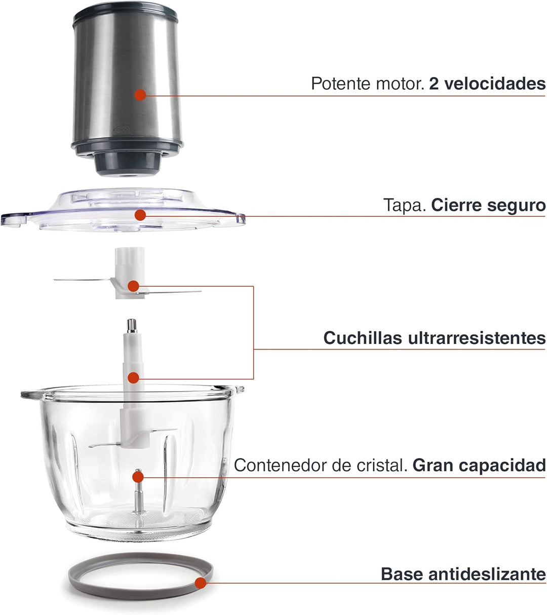Lacor - 69077 - Automatischer Cutter, Food Chopper, Chopper mit ultra-widerstandsfähigen Klingen, BP