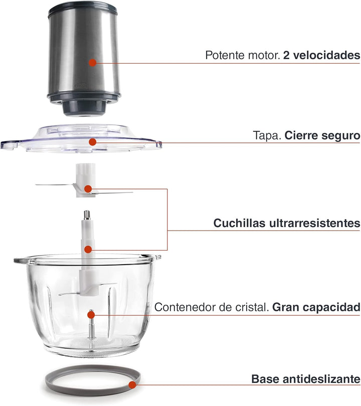 Lacor - 69077 - Automatischer Cutter, Food Chopper, Chopper mit ultra-widerstandsfähigen Klingen, BP