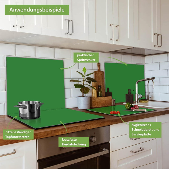 banjado® Herdabdeckplatte Glas 1-teilig 60x52 cm/Schneidebrett Herdabdeckung mit Motiv Grün/Herdabde