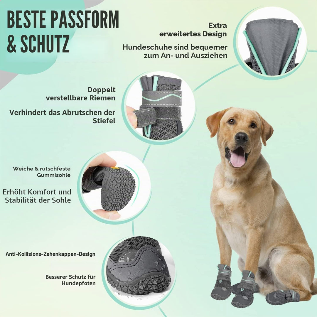 SlowTon Hundeschuhe Pfotenschutz, 2 Stück atmungsaktive Hunde Schuhe Outdoor mit Rutschfester Sohle,