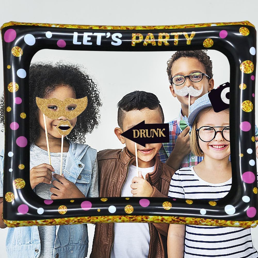 Fotobox Accessoires Aufblasbarer Fotorahmen mit 30 Stück Schwarz Gold Lustige Foto Requisiten Bilder