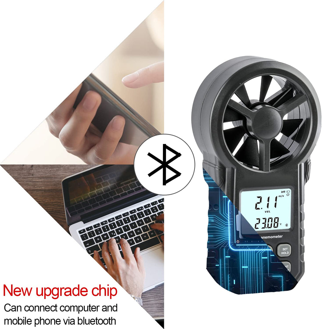 Digitaler Windmesser Anemometer, tragbarer Luftdurchflussmesser mit USB und Bluetooth, CFM-Messgerät